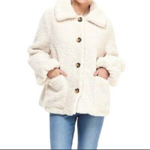 Classic Cozy Cream Women’s Sherpa Jacket teddy Sz XS button down warm